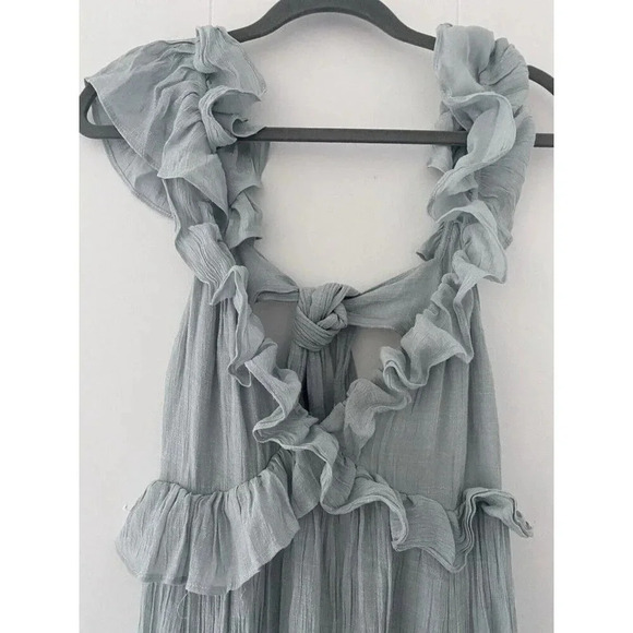 Flawless Fit & Flare Gauzy Maxi Ruffle Trim Tie Back Dress Size XL Mint Color - Picture 2 of 7